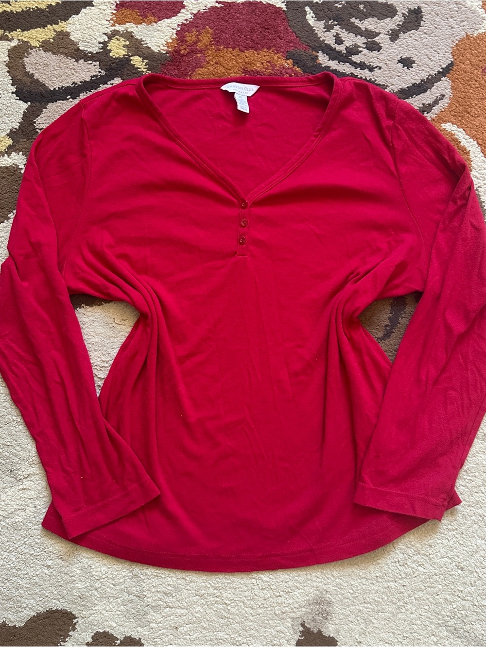 Charter Club Red Long Sleeve Henley Top | Size XL